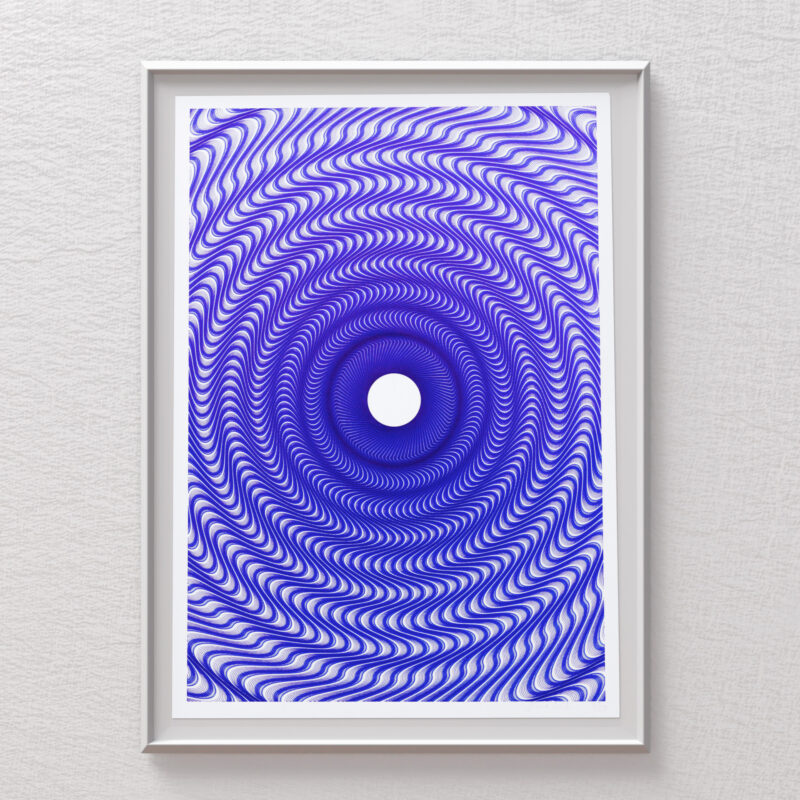 “Guilloché Haute Amplitude Bleu” mechanical drawing with guilloché pattern waves in blue.