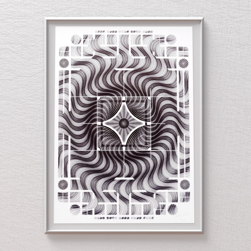 Guilloché Mosaïque Bleu – Mechanical Drawing by Jérôme Gautier