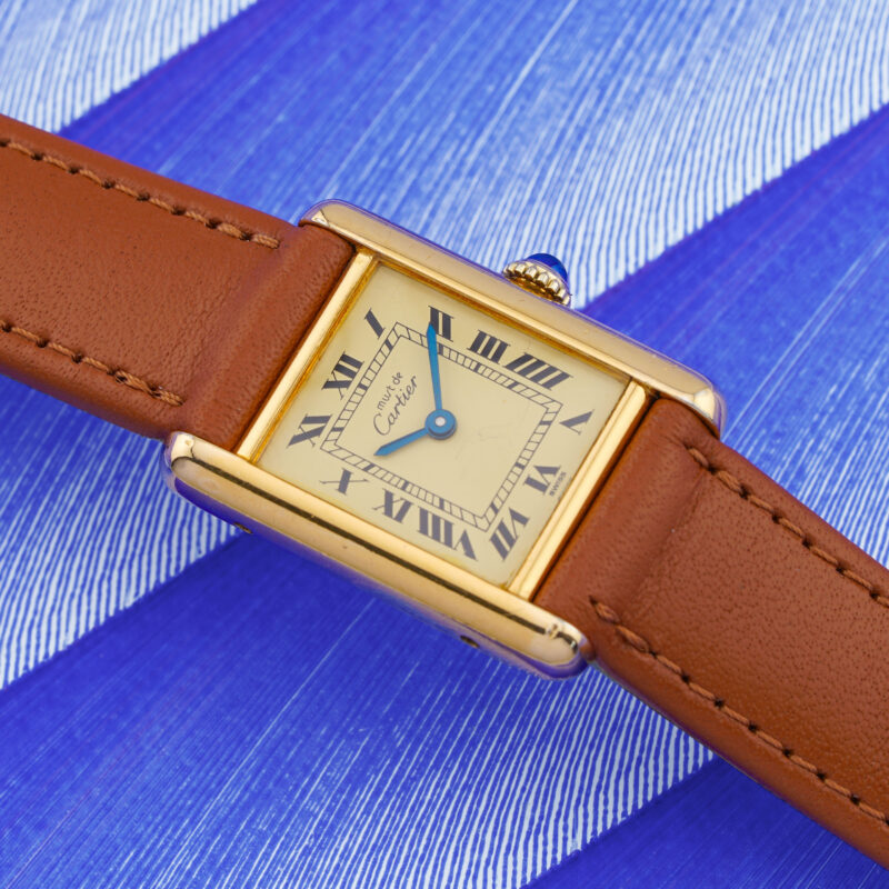 Cartier Must de Tank vintage manual winding watch – gold-plated case – leather strap – Geneva