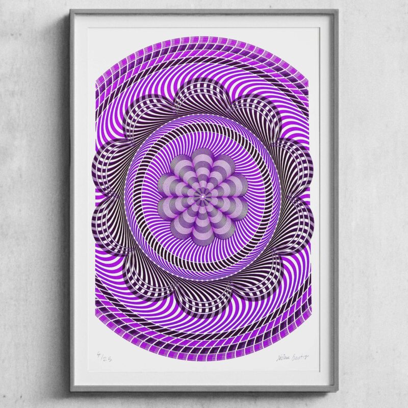 “Flinqué Mosaïque Violet” mechanical drawing with violet flinqué-inspired mosaic design.