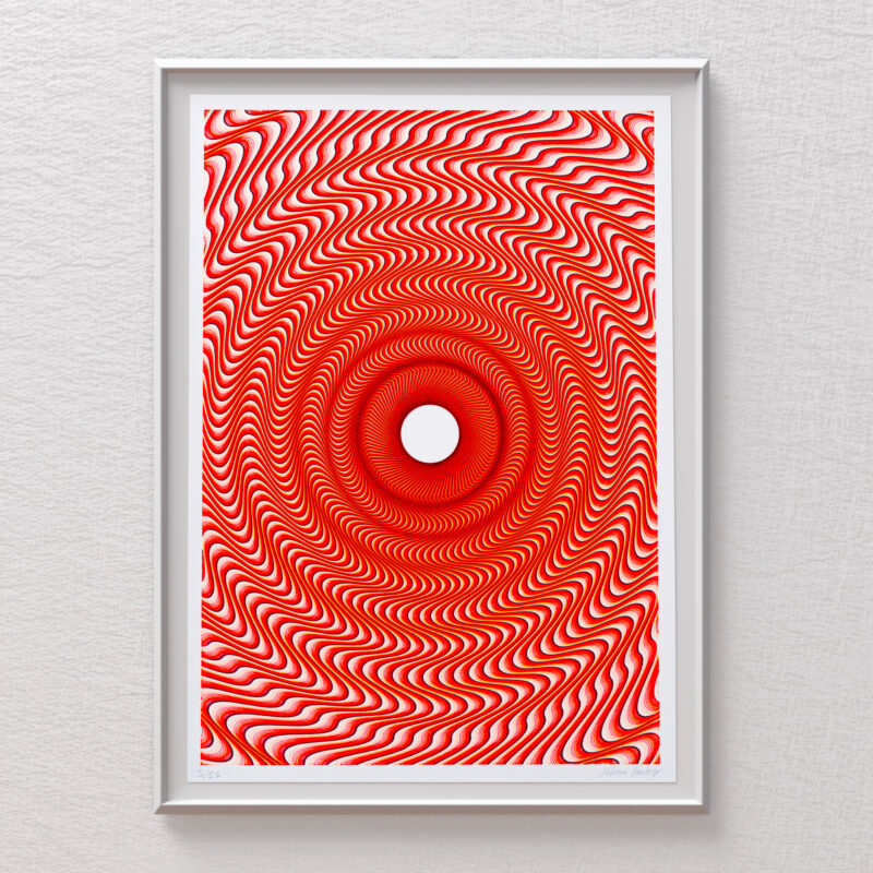 Mechanical drawing “Guilloché Haute Amplitude Orange” with dynamic high-amplitude guilloché patterns.