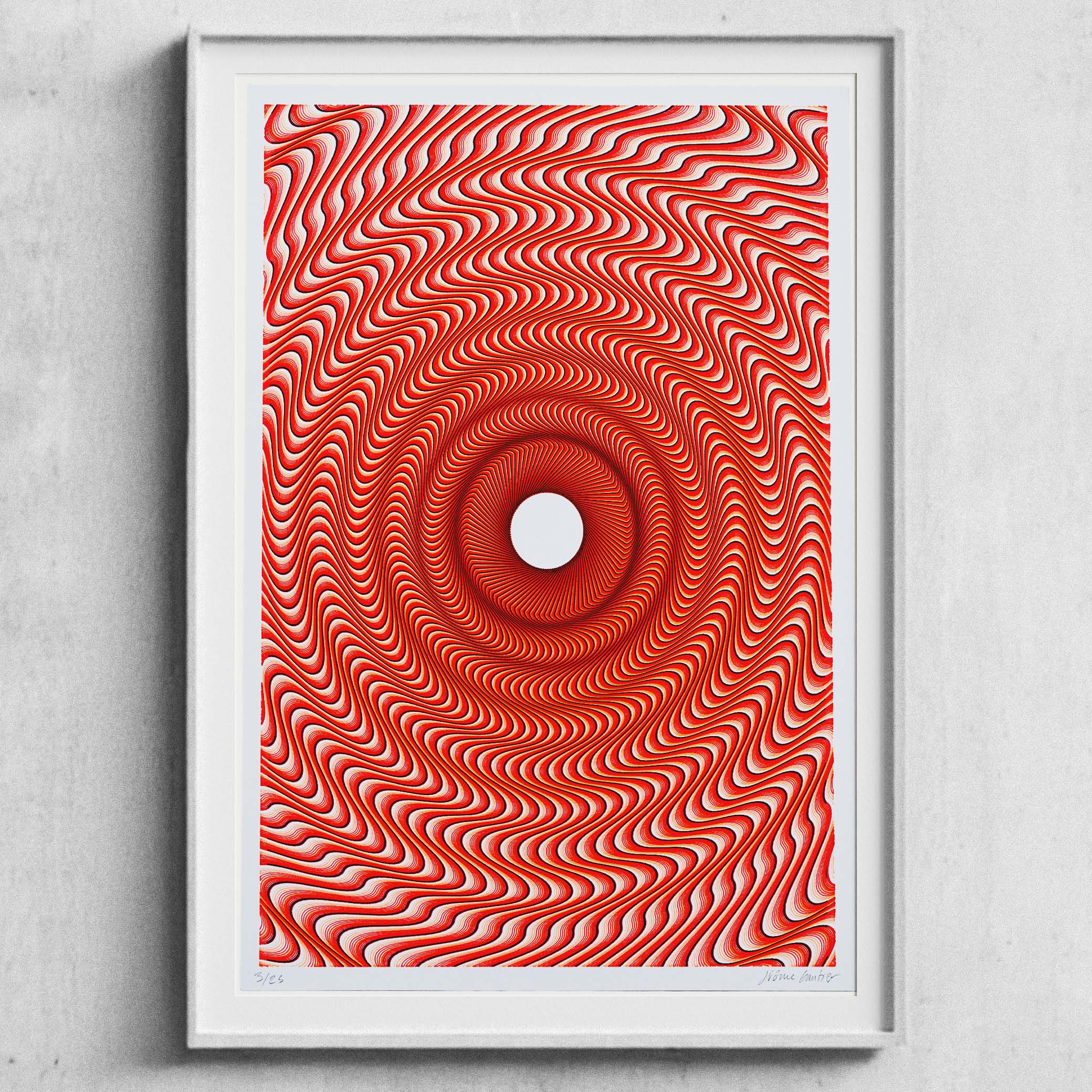 Mechanical drawing “Guilloché Haute Amplitude Orange” with dynamic high-amplitude guilloché patterns.