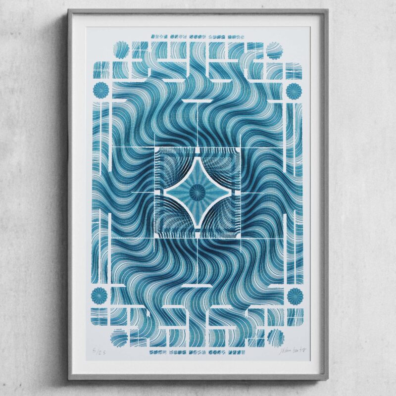 Green mechanical drawing “Guilloché Mosaïque Jade” inspired by guilloché patterns in Swiss watchmaking.