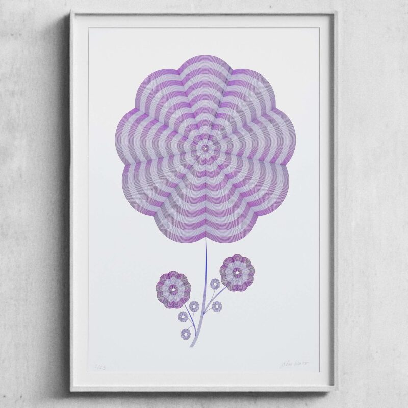 Mechanical drawing “Fleur Flinqué II” inspired by Swiss flinqué watch decoration, by Jérôme Gautier using BIC pens and pen plotting.