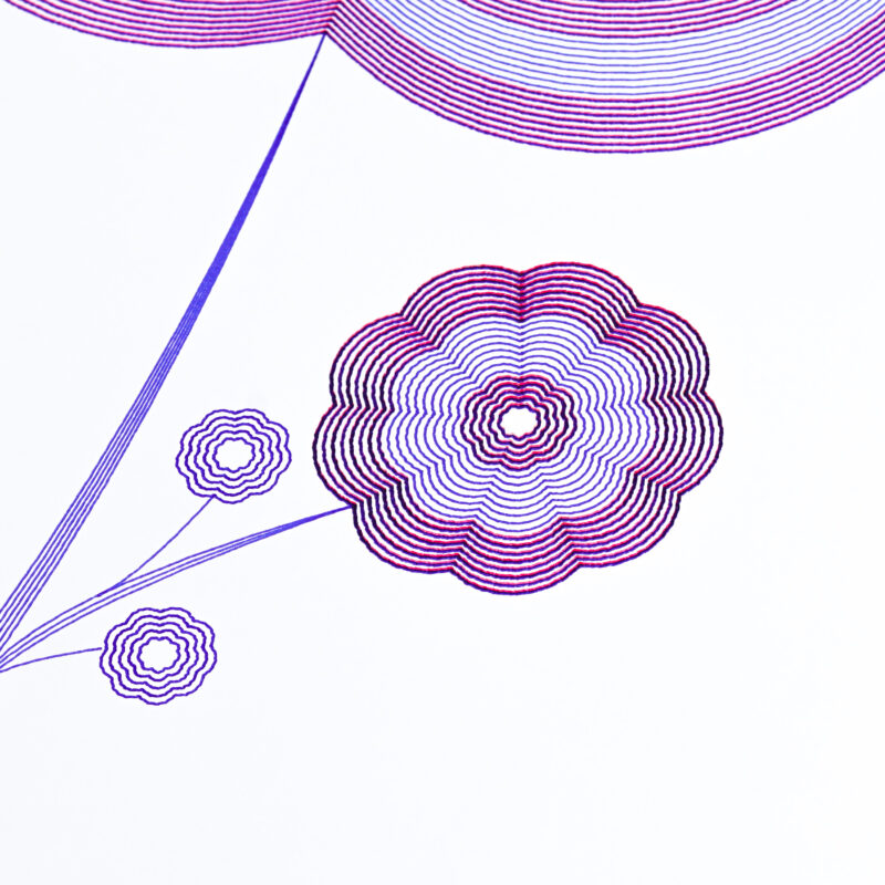 Mechanical drawing “Fleur Flinqué II” inspired by Swiss flinqué watch decoration, by Jérôme Gautier using BIC pens and pen plotting.