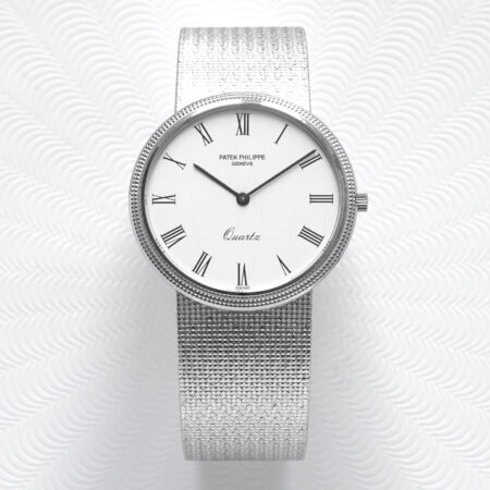 Patek Philippe Calatrava “Clous de Paris” Quartz Réf. 3744/1 circa 1980 B&P + Facture