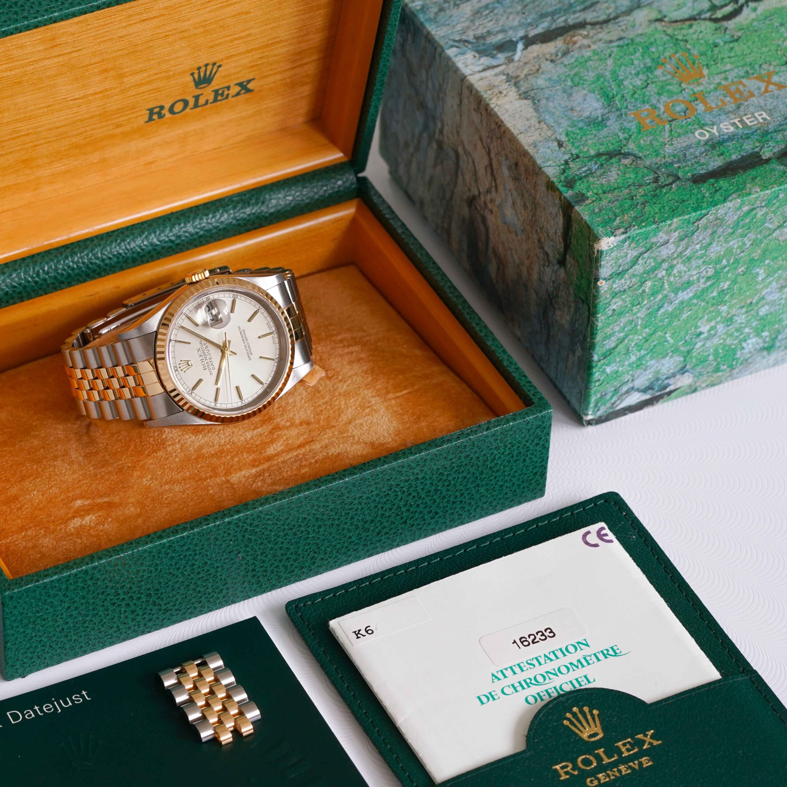 Rolex Datejust Ref. 16233 silver dial from 2002 Stickered with box and papers