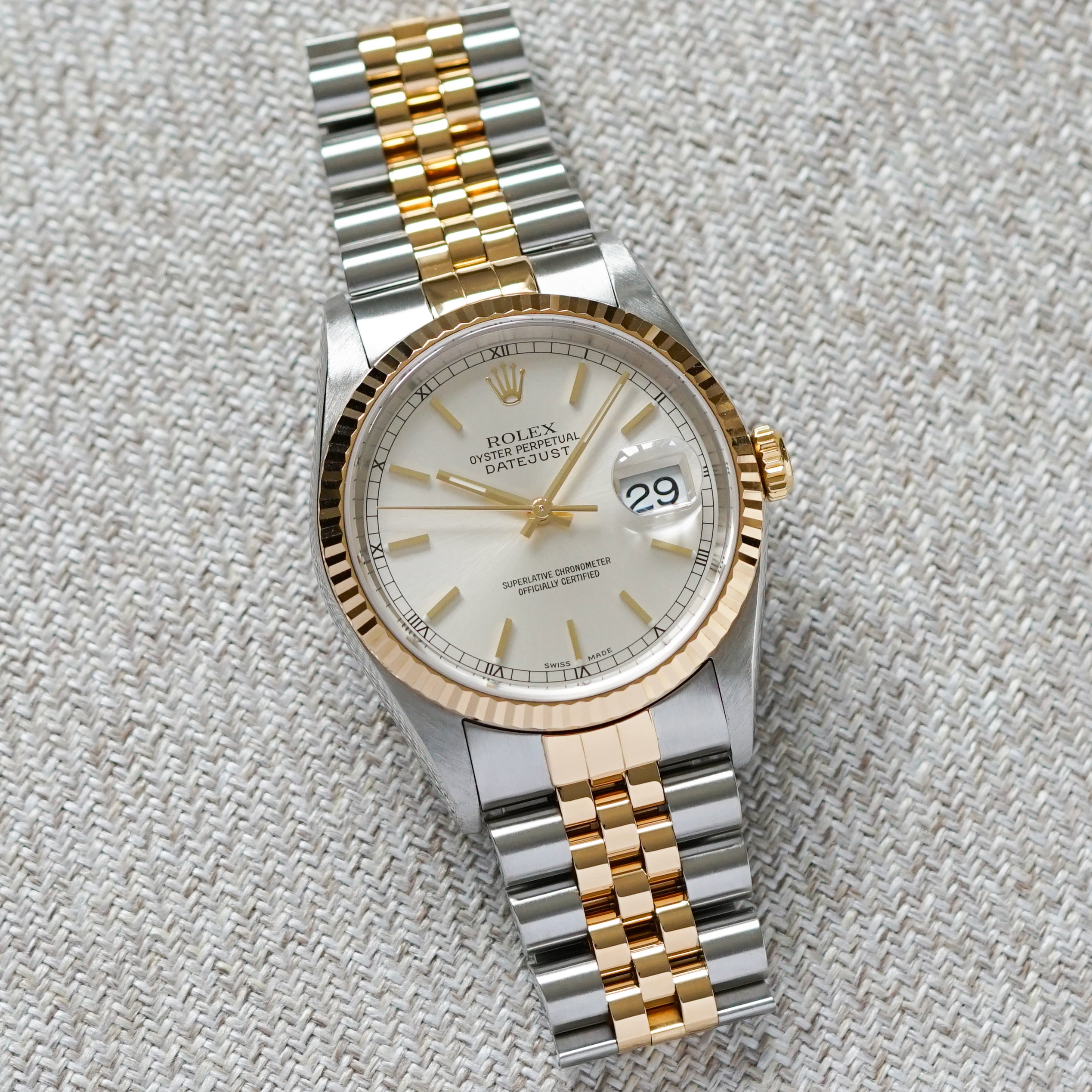 Rolex Datejust Ref. 16233 silver dial from 2002 Stickered with box and papers