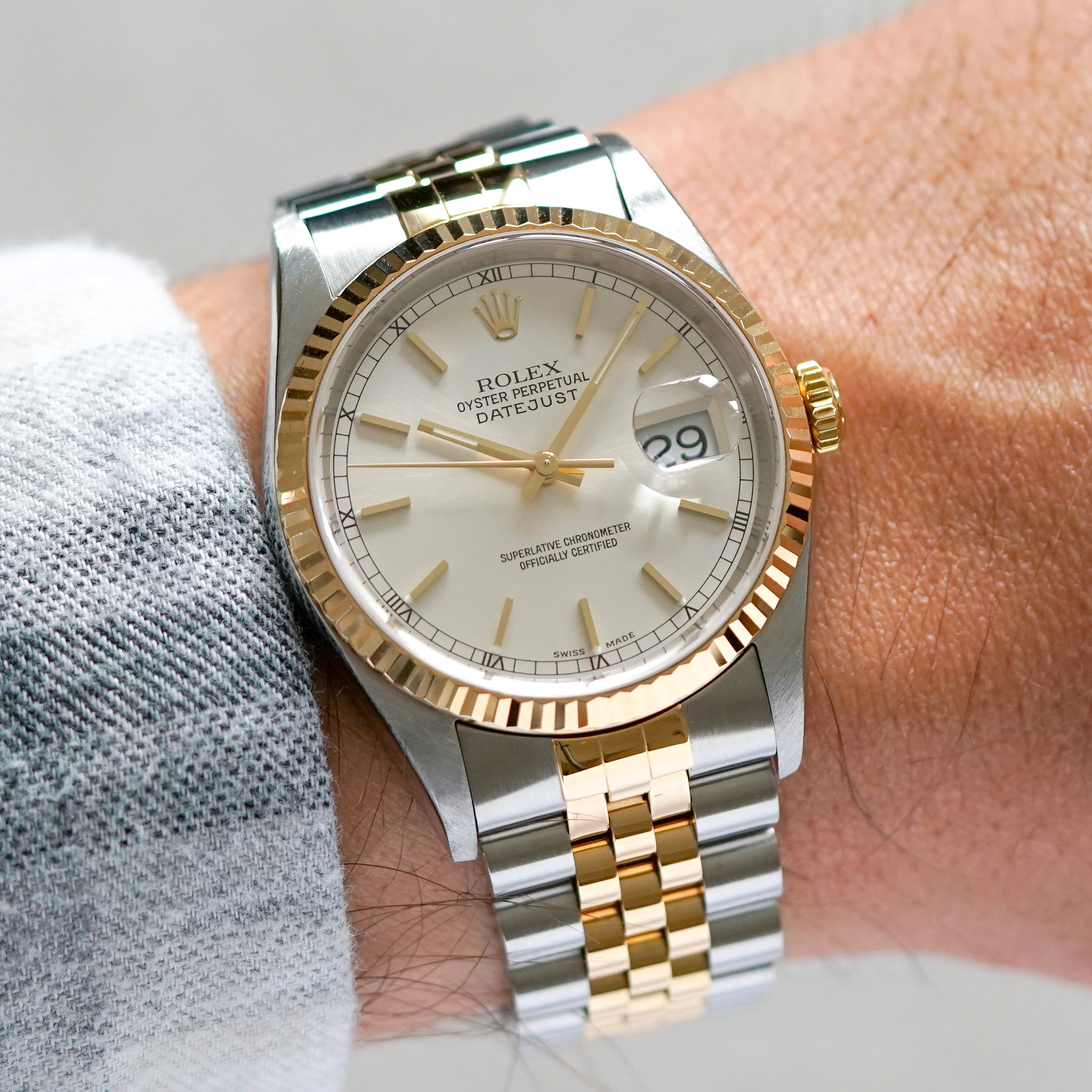 Rolex Datejust Ref. 16233 silver dial from 2002 Stickered with box and papers
